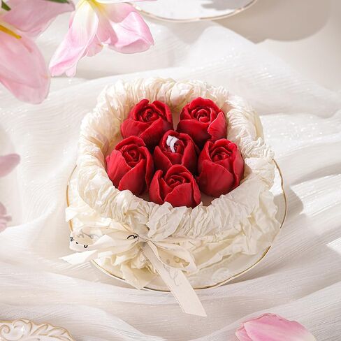 Handmade Floral Bouquet Candle, Scented Peony & Rose Shape, Gift for Women, Home Décor, Aromatherapy, Small (2.8"x2.4", 3 Flowers) & Large (3.6"x3", 5 Flowers) – Pink & Rose Red (Pink, Small) in Kuwait