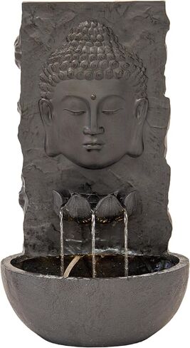 XBrand 30 in H Fiber Resin Wall Buddha Zen Outdoor Garden Water Fountain w/Warm LED Light, Black in Saudi Arabia