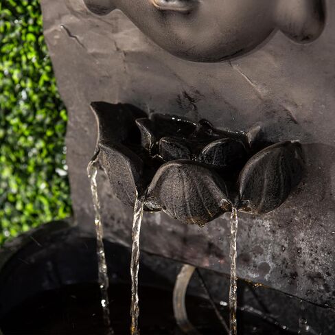XBrand 30 in H Fiber Resin Wall Buddha Zen Outdoor Garden Water Fountain w/Warm LED Light, Black in Saudi Arabia