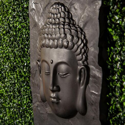 XBrand 30 in H Fiber Resin Wall Buddha Zen Outdoor Garden Water Fountain w/Warm LED Light, Black in Saudi Arabia
