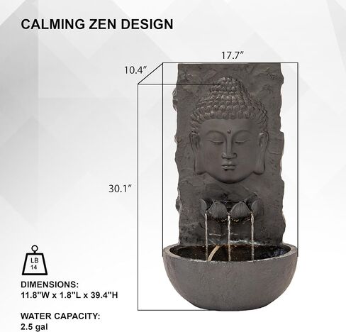 XBrand 30 in H Fiber Resin Wall Buddha Zen Outdoor Garden Water Fountain w/Warm LED Light, Black in Saudi Arabia