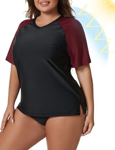 Tournesol Women's Plus Size Swim Shirt Short Sleeve Rash Guard V Neck UPF 50+ Swimsuit Rashguard Tops in Saudi Arabia