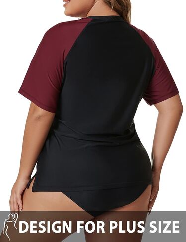Tournesol Women's Plus Size Swim Shirt Short Sleeve Rash Guard V Neck UPF 50+ Swimsuit Rashguard Tops in Saudi Arabia