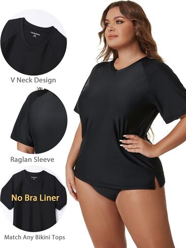 Tournesol Women's Plus Size Swim Shirt Short Sleeve Rash Guard V Neck UPF 50+ Swimsuit Rashguard Tops in Saudi Arabia