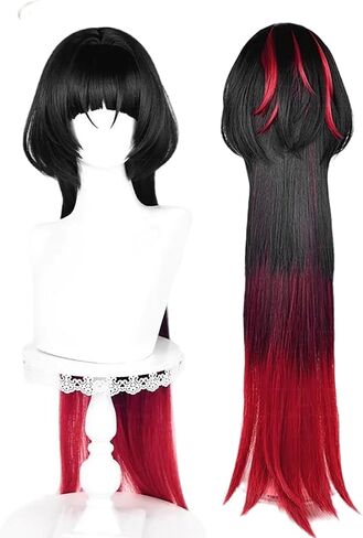 لجين دو cosplay wig zzz أسود أحمر طويل مستقيم الشعر الاصطناعية النساء حفلة الهالوين حفلة in Kuwait