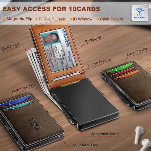 KEMISANT Men Wallet,Slim Wallet Card Case With Magnetic Billfold Flip,Pop-up Access for 12Cards RFID Blocking in Kuwait