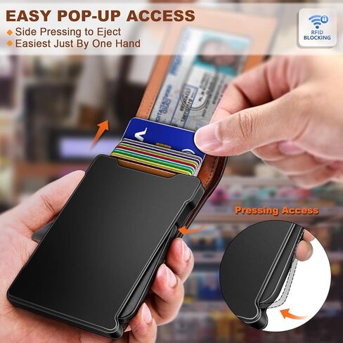 KEMISANT Men Wallet,Slim Wallet Card Case With Magnetic Billfold Flip,Pop-up Access for 12Cards RFID Blocking in Kuwait