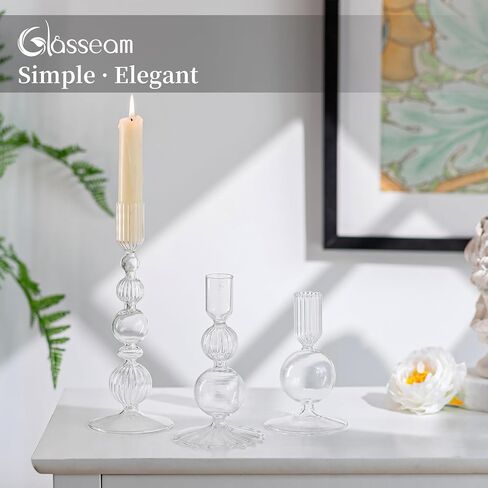 Glasseam Pink Glass Candlestick Holder: Unique Candle Holders Set of 3 Modern Taper Candle Holder Decorative Candle Holders for Table Centerpiece Party Christmas Home Wedding Decoration in Saudi Arabia