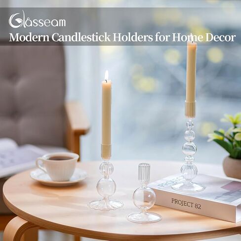 Glasseam Pink Glass Candlestick Holder: Unique Candle Holders Set of 3 Modern Taper Candle Holder Decorative Candle Holders for Table Centerpiece Party Christmas Home Wedding Decoration in Saudi Arabia