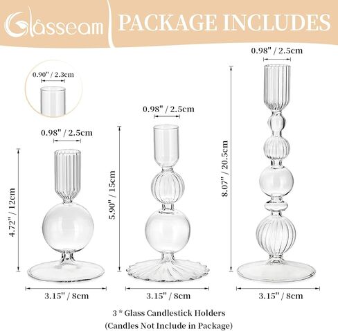 Glasseam Pink Glass Candlestick Holder: Unique Candle Holders Set of 3 Modern Taper Candle Holder Decorative Candle Holders for Table Centerpiece Party Christmas Home Wedding Decoration in Saudi Arabia