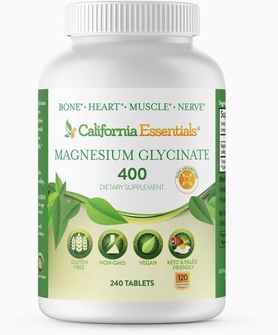 Magnesium Glycinate 400 - Chelated, High Absorption Magnesium for Muscle Relief, Bone & Heart Support -Vegan, Non-GMO, Gluten-Free 240 Tablets (Servings 120, Serving Size (2) 200mg Tablets) in Saudi Arabia