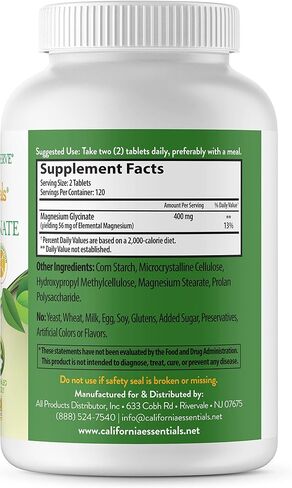 Magnesium Glycinate 400 - Chelated, High Absorption Magnesium for Muscle Relief, Bone & Heart Support -Vegan, Non-GMO, Gluten-Free 240 Tablets (Servings 120, Serving Size (2) 200mg Tablets) in Saudi Arabia