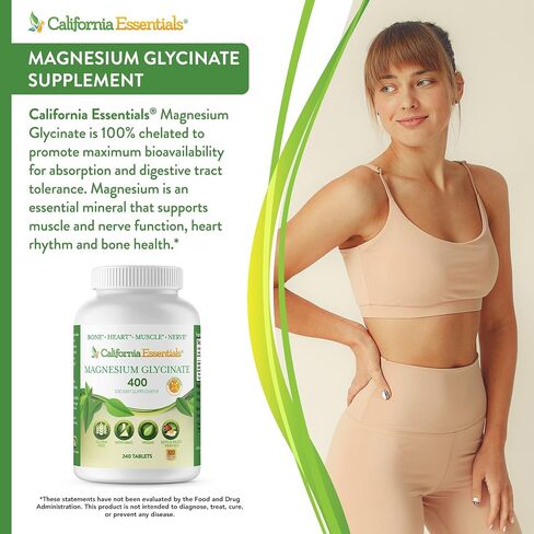 Magnesium Glycinate 400 - Chelated, High Absorption Magnesium for Muscle Relief, Bone & Heart Support -Vegan, Non-GMO, Gluten-Free 240 Tablets (Servings 120, Serving Size (2) 200mg Tablets) in Saudi Arabia