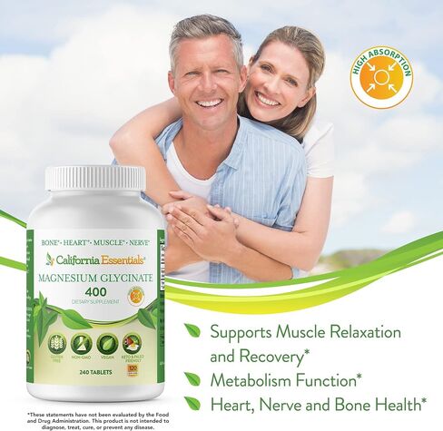 Magnesium Glycinate 400 - Chelated, High Absorption Magnesium for Muscle Relief, Bone & Heart Support -Vegan, Non-GMO, Gluten-Free 240 Tablets (Servings 120, Serving Size (2) 200mg Tablets) in Saudi Arabia