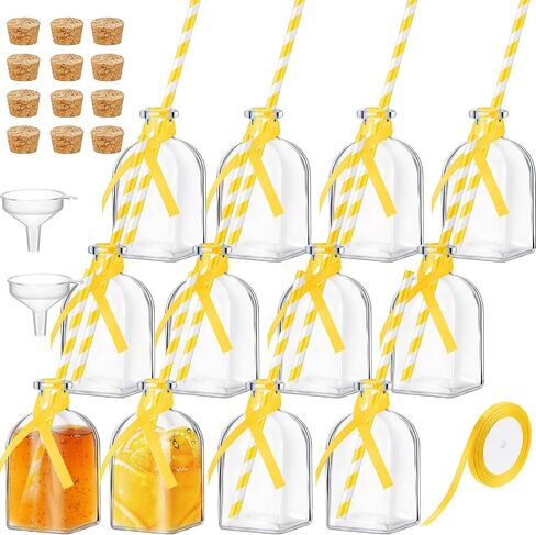 Baderke 12 Pcs Glass Patron Bottles with Cork and Straw 4 oz Mini Empty Glass Bottle for Drinks Reusable Liquor Bottles with Silk Ribbon and Funnels for Cocktail, Wedding Party(Green) in Kuwait