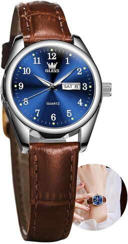 OLEVS Womens Leather Watch, Brown Womens Watches Leather Band Waterproof Analog Dainty Womens Ladies Watch for Small Wrists, Easy Read Luxury Dress Watches for Women Arabic Numbers White/Blue/Black in Saudi Arabia