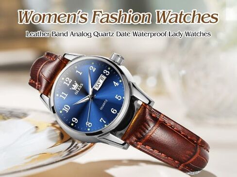 OLEVS Womens Leather Watch, Brown Womens Watches Leather Band Waterproof Analog Dainty Womens Ladies Watch for Small Wrists, Easy Read Luxury Dress Watches for Women Arabic Numbers White/Blue/Black in Saudi Arabia