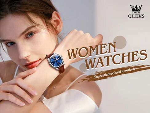 OLEVS Womens Leather Watch, Brown Womens Watches Leather Band Waterproof Analog Dainty Womens Ladies Watch for Small Wrists, Easy Read Luxury Dress Watches for Women Arabic Numbers White/Blue/Black in Saudi Arabia