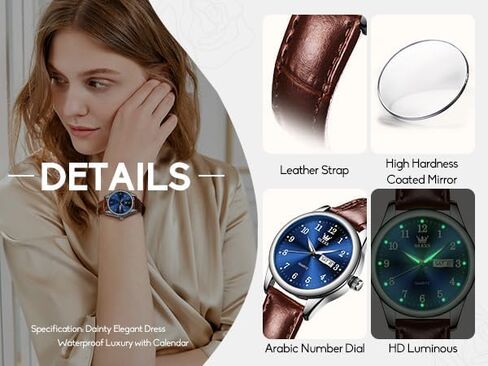 OLEVS Womens Leather Watch, Brown Womens Watches Leather Band Waterproof Analog Dainty Womens Ladies Watch for Small Wrists, Easy Read Luxury Dress Watches for Women Arabic Numbers White/Blue/Black in Saudi Arabia