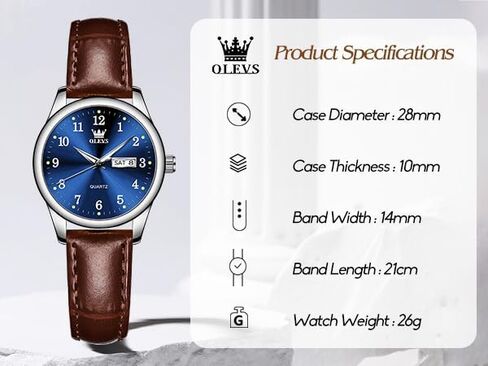 OLEVS Womens Leather Watch, Brown Womens Watches Leather Band Waterproof Analog Dainty Womens Ladies Watch for Small Wrists, Easy Read Luxury Dress Watches for Women Arabic Numbers White/Blue/Black in Saudi Arabia