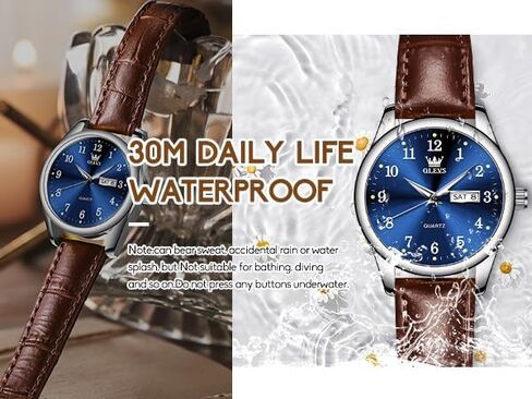 OLEVS Womens Leather Watch, Brown Womens Watches Leather Band Waterproof Analog Dainty Womens Ladies Watch for Small Wrists, Easy Read Luxury Dress Watches for Women Arabic Numbers White/Blue/Black in Saudi Arabia