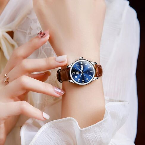 OLEVS Womens Leather Watch, Brown Womens Watches Leather Band Waterproof Analog Dainty Womens Ladies Watch for Small Wrists, Easy Read Luxury Dress Watches for Women Arabic Numbers White/Blue/Black in Saudi Arabia