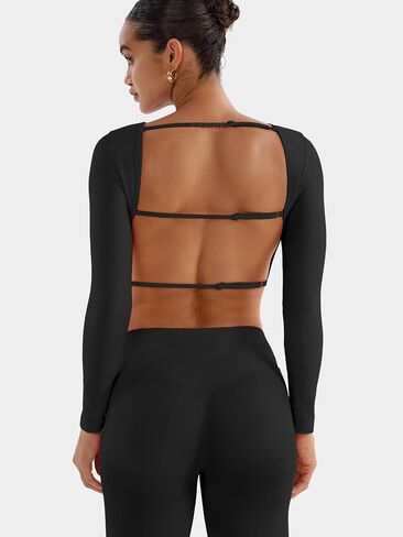 YEOREO Villay Women Sexy Backless Long Sleeve Adjustable Straps Seamless Going Out Tops Crewneck Open Back Y2K Crop Stretch in Saudi Arabia