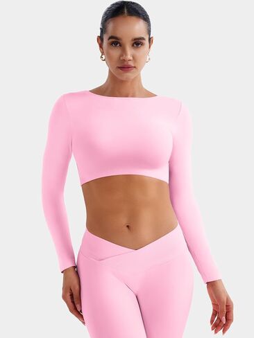 YEOREO Villay Women Sexy Backless Long Sleeve Adjustable Straps Seamless Going Out Tops Crewneck Open Back Y2K Crop Stretch in Saudi Arabia