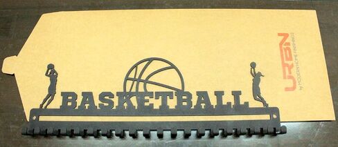 Metal Wall Mount 'Basketball' Sports Medal Hanger and Lanyard Ribbon Display Holder Rack with 20 Easy Hanging Hooks & Simple Install, Great Sports Gift for Kids (Boy) - Black in Kuwait