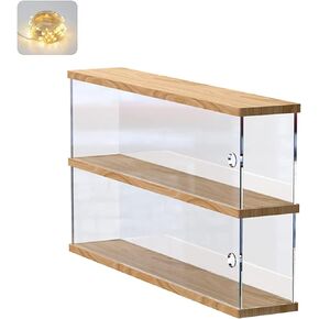 Clear Acrylic Display Shelf Case for Mini Funko Pop ، Wooden Display Stand Riser 2 Storage Rack Pop Mart the Monsters Lazy Yoga Action Toelsibles Toys ، 15.55 "W × 3.78" D X 10.8 "H