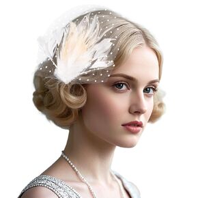 Fumwase 1920s Feather Headpiece Flapper Headband Great Hair Clip 20s Fascinator Hair Accessories for Women (US, Alpha, One Size, Black)