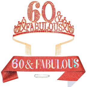Red 80th Birthday Decorations for Women, Happy 80th Birthday Gifts Sash and Crown for Women, Red Crown 80 & Fabulous Sash Party Supplies