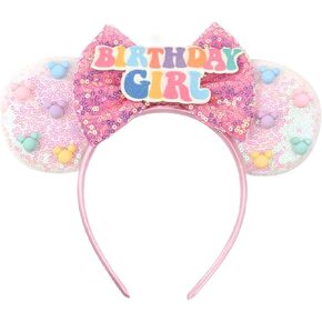 Glitter Sequin Birthday Girl Mouse Ears Bow Headband Hair Bands