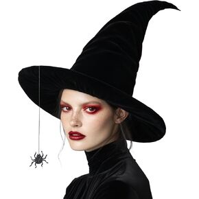 Witch Hat, 17IN Velvet Wizard Hat for Adults and Teens Novelty Cosplay Accessories for Halloween Costume Party Christmas Masquerade Carnivals