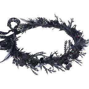 MOSTORY Black Gothic Flower Crown - Dark Floral Fairy Headpiece with Feather for Women Goth Wedding Witch Aesthetic Cosplay