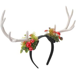 MOSTORY Woodland Flower Antler Headband - Fairy Reindeer Headpiece Forest Floral Deer Horns Headband for Renaissance Accessory Women Renfaire Halloween Cosplay