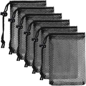 6 Pcs Small Mesh Bag Nylon Mesh Drawstring Bags with Cord Lock Closure 6 X 4" Drawstring Bags Portable Small Travel Stuff for Toys Cosmetics Travel Goods (Black)