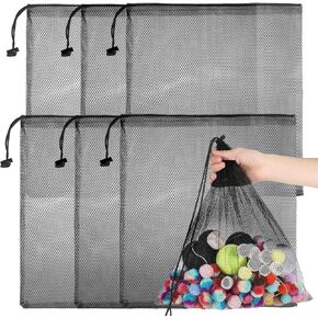 6pcs Black Mesh Drawstring Bags for Beach, Toy, Ball, Camping, Clothing, Sports - Foldable, Polyester; Plastic Material, 24.82 11.7 inches/38 30 cm, Drawstring Closure