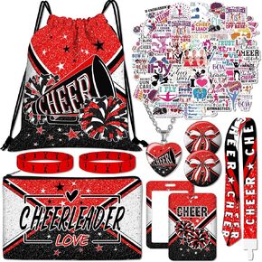 10pcs Cheer Drawstring Backpack Gifts Set with Drawstring Bag,Cosmetic Bag,Stickers,Wristbands,Necklaces,ID Badge,Lanyard,Button Pins-10pcs Cheer Gifts Set-Blue