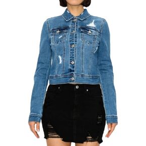 Women's Destructed Jean Jacket With Pockets