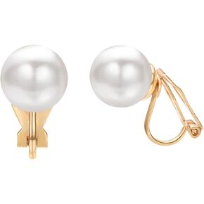 White Pearl Clip on Earrings for Women Non Pierced Ear 18K Rose Gold Plated and 18K White Gold Plated Sunflower Cz Earrings Jewelry