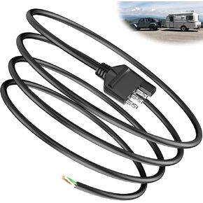 4 Pin Trailer Connector 5 Feet Jacketed Cable, 18 AWG Heavy Duty 4 Wire Trailer Light Plug, Pure Copper Trailer Wiring Harness Kit 4 Pin, Side Male Replacement 4 Flat Extension Trailer Hitch Wiring