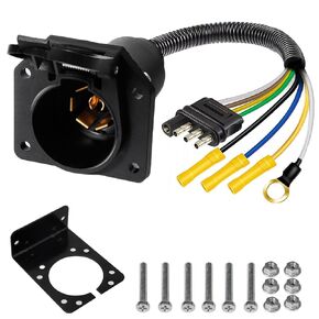 4-Pin to 7-Way Trailer Plug Adapter, 4 Way Flat to 7-Way RV Blade Trailer Wiring Harness Adapter W/Mounting Bracket Reverse Connector Brake Wire Universal Truck Caravan