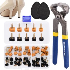 High Heel Replacement Tips, 20 Pairs Shoe Heel Repair with Anti-Slip Pad, Round and U Shape Shoe Heel Repair Kit, Stiletto Remove Pliers 5 Sizes (8-12.5mm), Black Beige