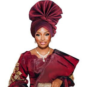 Elegant Polyester African Headscarf-Stretchable Traditional Nigerian Wedding Headpiece, Automatic Gurler Style Fan Headscarf