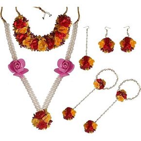Flower Designer Jewellery Set For Women Mehandi Haldi Bridal Baby Shower Marriage, Standard, Ceramic, No Gemstone in Kuwait
