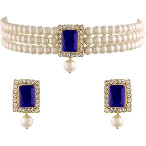 I Jewels Indian Wedding Bollywood Stone Pearl Choker Necklace With Earring Jewellery Set For Women in Kuwait
