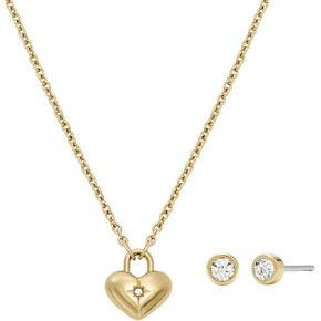 Fossil Women's Gold-Tone Stainless Steel Heart Necklace and Earrings Gift Set