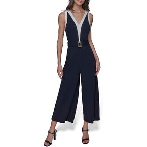 Karl Lagerfeld Paris Womens Contrast V Neck Sleevelss Jumpsuit