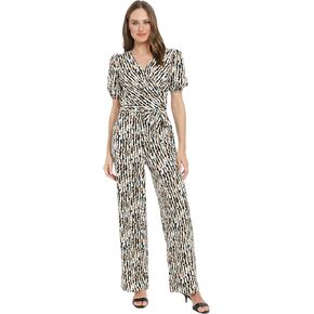 London Times womens Women's Short Sleeve Wrap Jumpsuit With Pockets - Wide Leg Fitted Waist - Special Occasion Jumpsuits